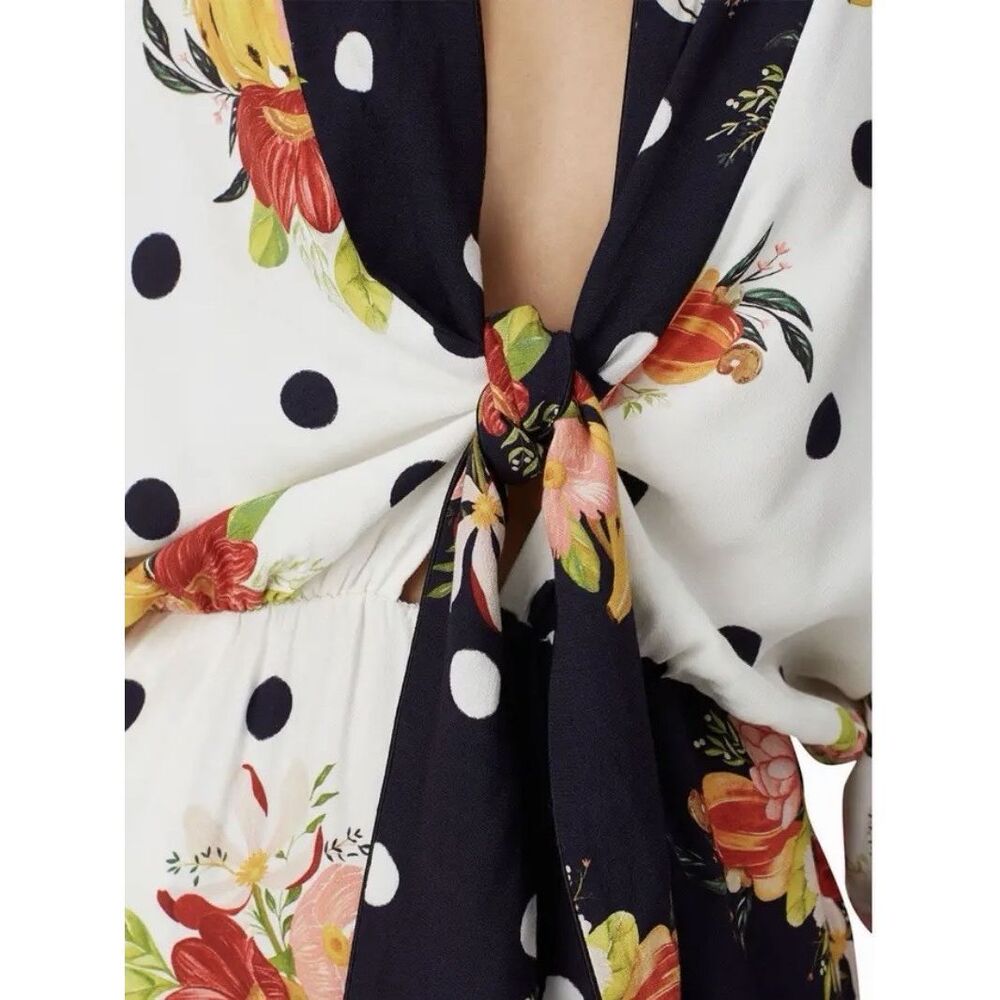 Farm Rio Mixed Nanaju Jumpsuit M Floral Polka Dot Tropical Whimsy Cottagecore - Picture 14 of 16